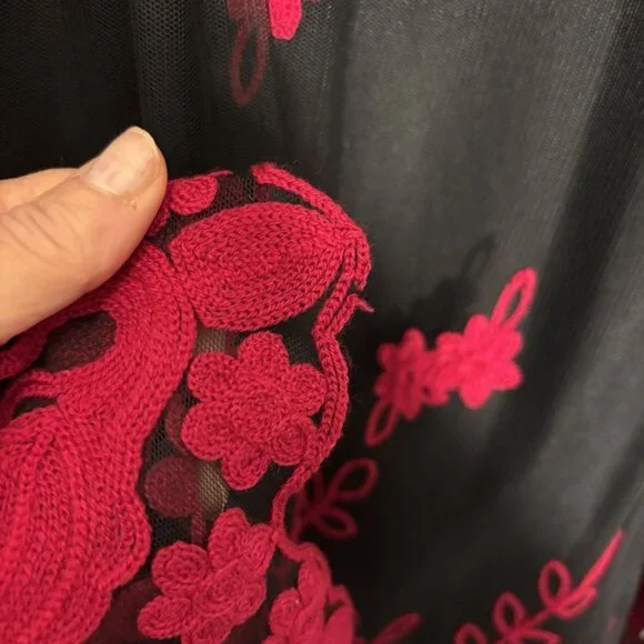 Black & Red Embroidered Long Sleeve Tunic Dress By Niza Size 38 Sheer Sleeve - Picture 11 of 12
